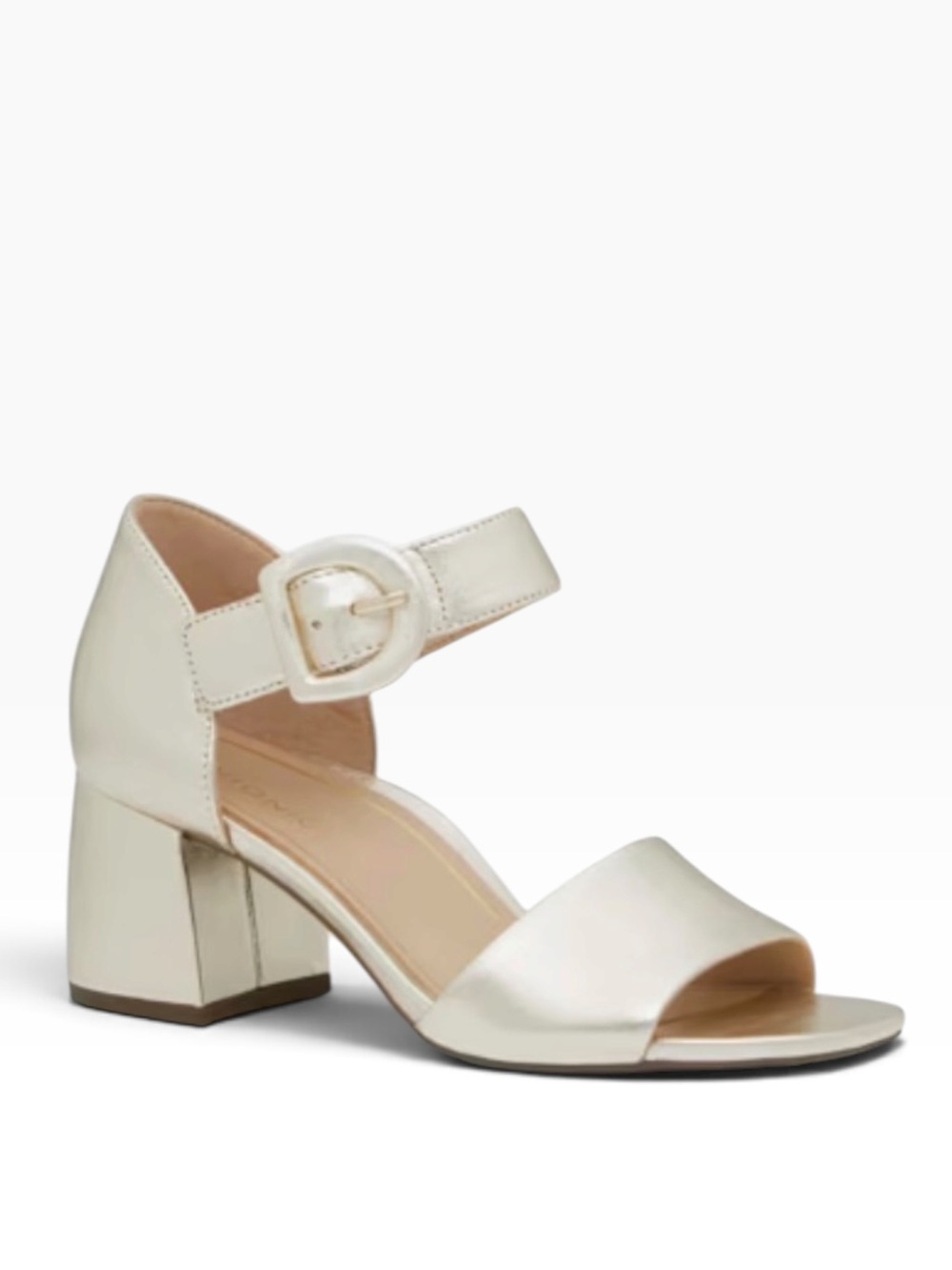 VIONIC Sandals NEW Chardonnay Gold Metallic Block Heel Leather Shoes Size 9.5